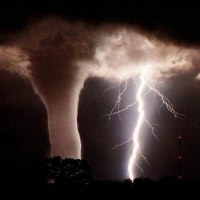 night time tornado lighting strike
